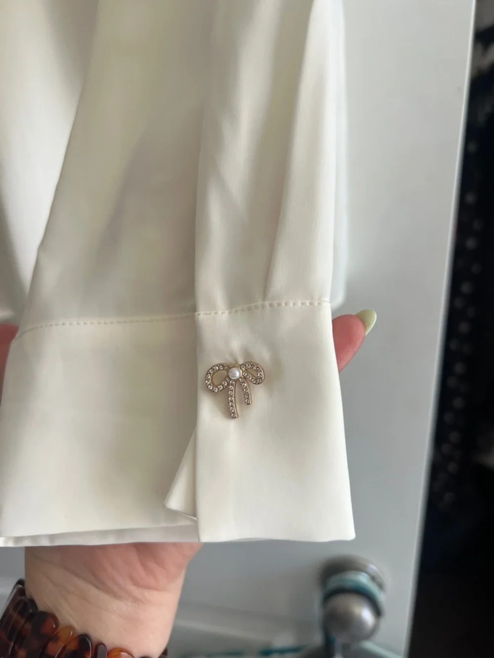 Cream Silk Button-Front Blouse - Picture 6 of 6